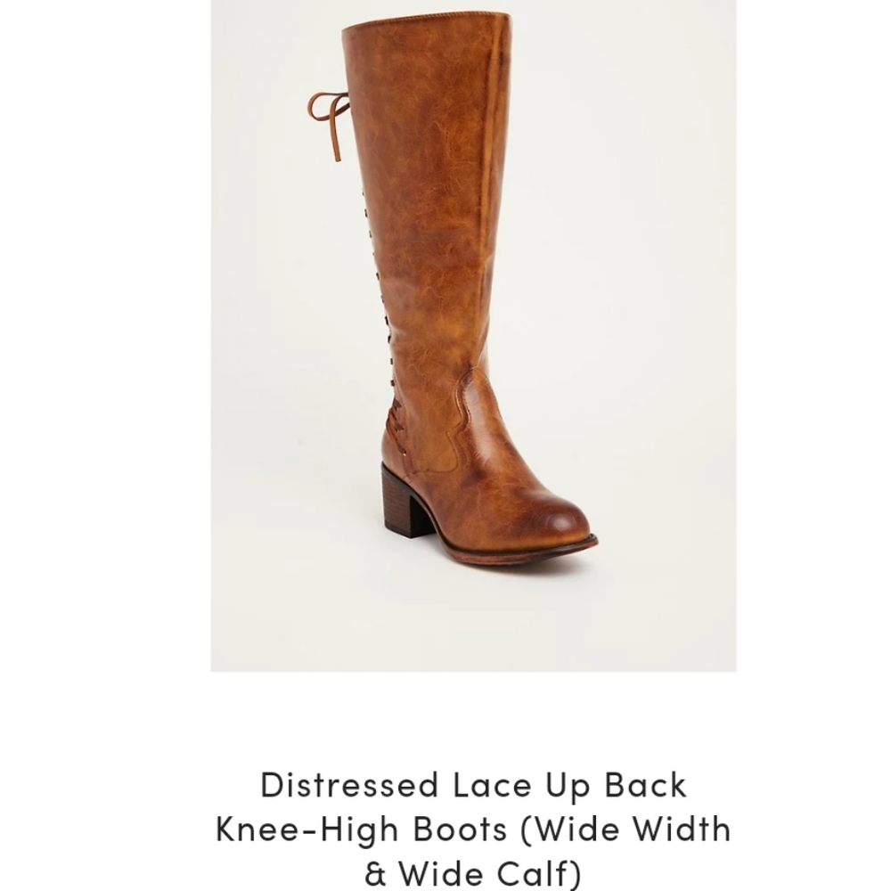 Torrid Cognac Lace Back Distressed Knee Boots Fall Season 2016 or 2017 Size 8.5